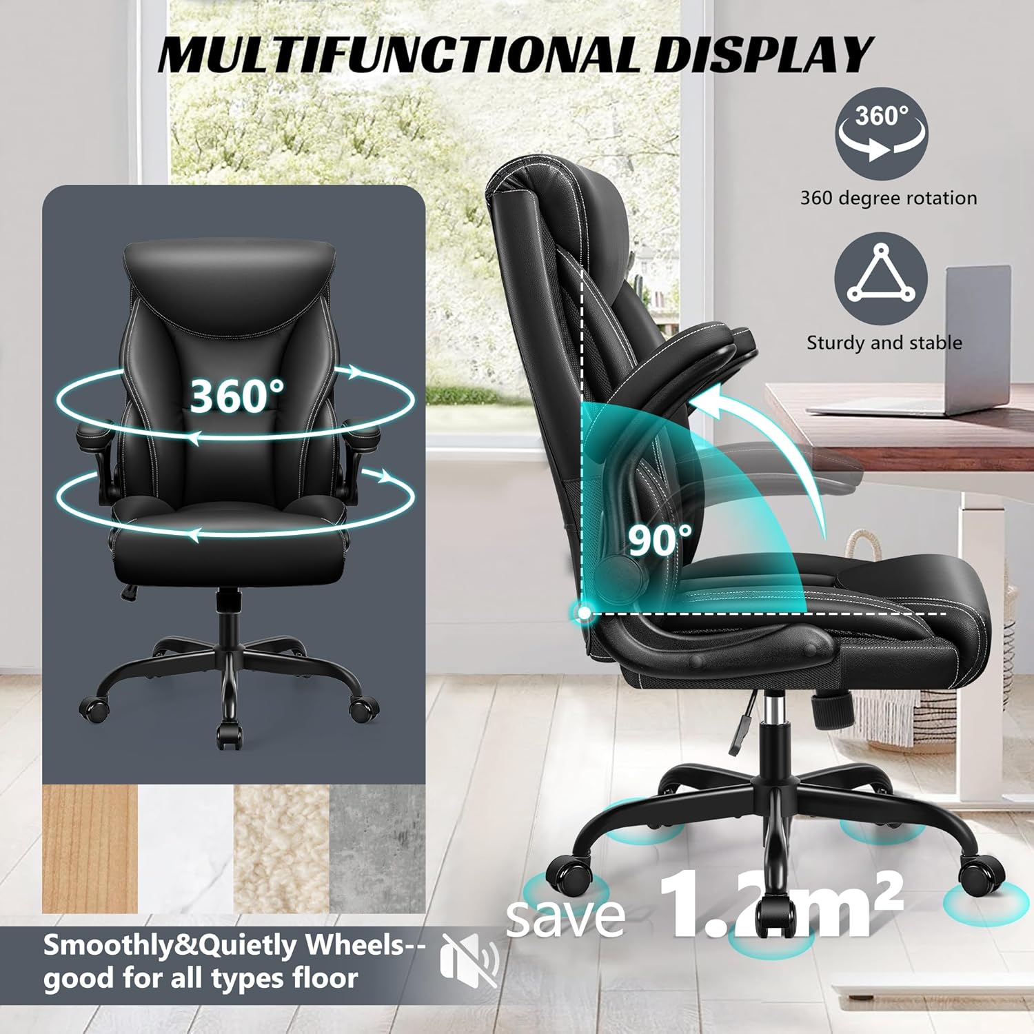 Office Chair Large High-Foot Computer Desk Chair, Breathable Leather Chair Lumbar Support Rotating Computer Chair wourant
