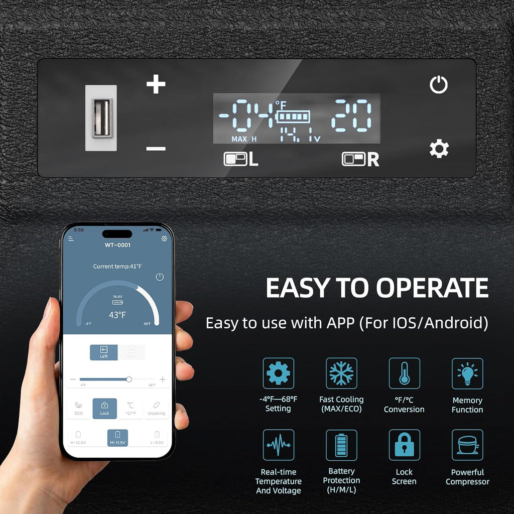12V Car Refrigerator, 17 Quart Portable Freezer 12 Car Fridge (-4F~68F) Compressor Electric Cooler with 12/24V DC 110-240V AC, APP Control For Car Truck RV Camping, Travel Outdoor Home wourant