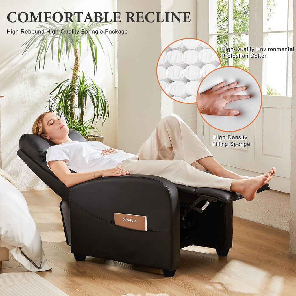 Sweetcrispy Massage Recliner Chair for Adults, Adjustable Home Theater Seating with Lumbar Support for Living Room, Modern Fabric Reclining, Pure Black wourant