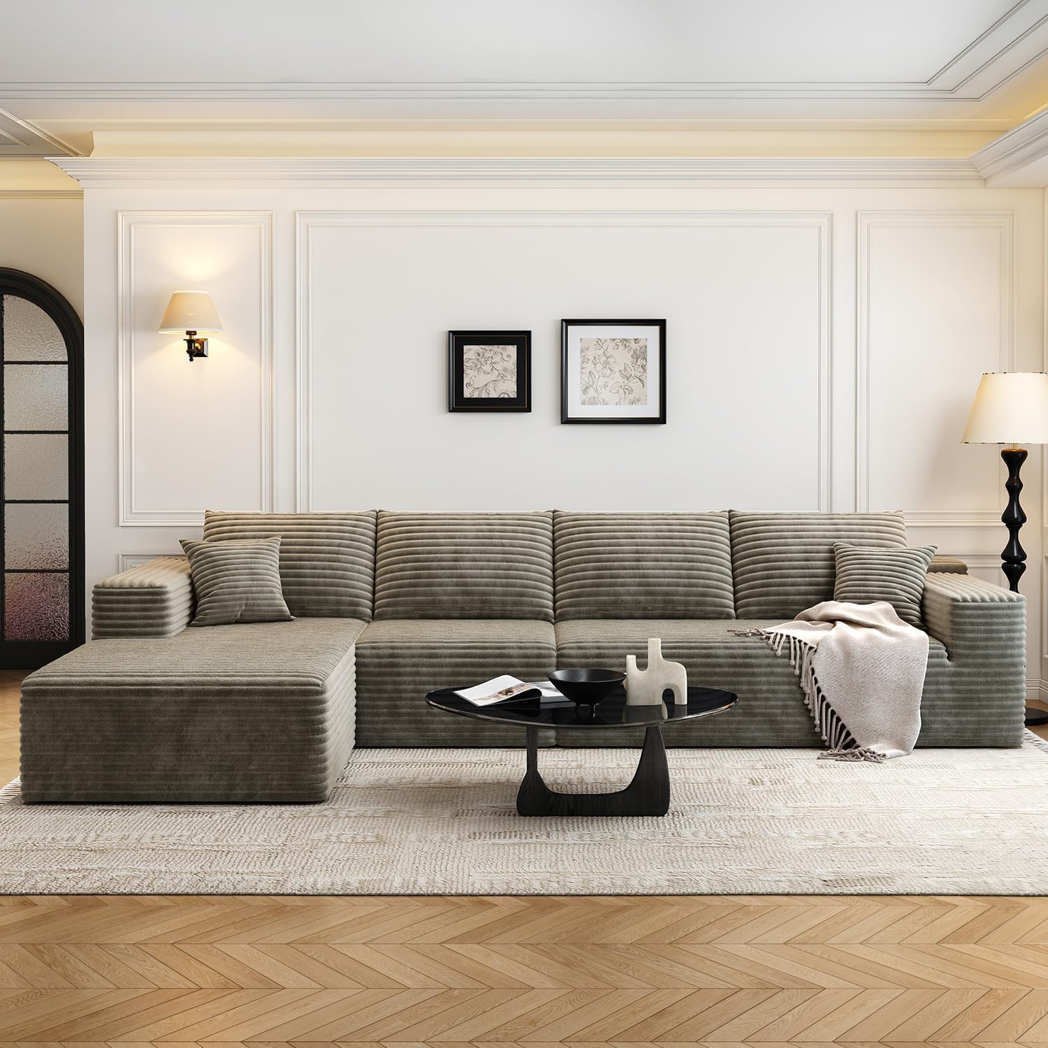 107.5 inch Cloud Modular Sectional Sofa with L-Shaped Chaise Lounge, Modern Minimalist Upholstered Sofa Deep Seating Corner Sofa wourant