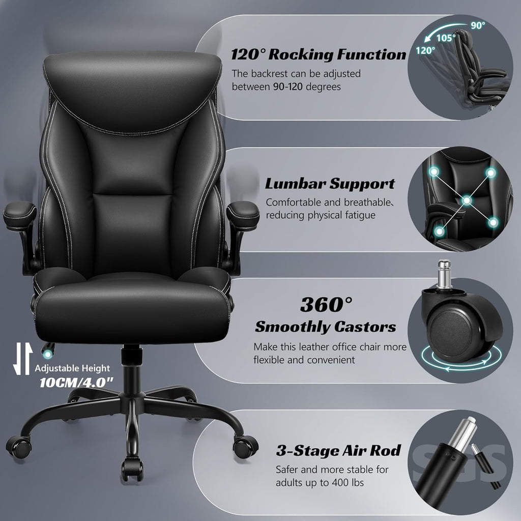 Office Chair Large High-Foot Computer Desk Chair, Breathable Leather Chair Lumbar Support Rotating Computer Chair wourant