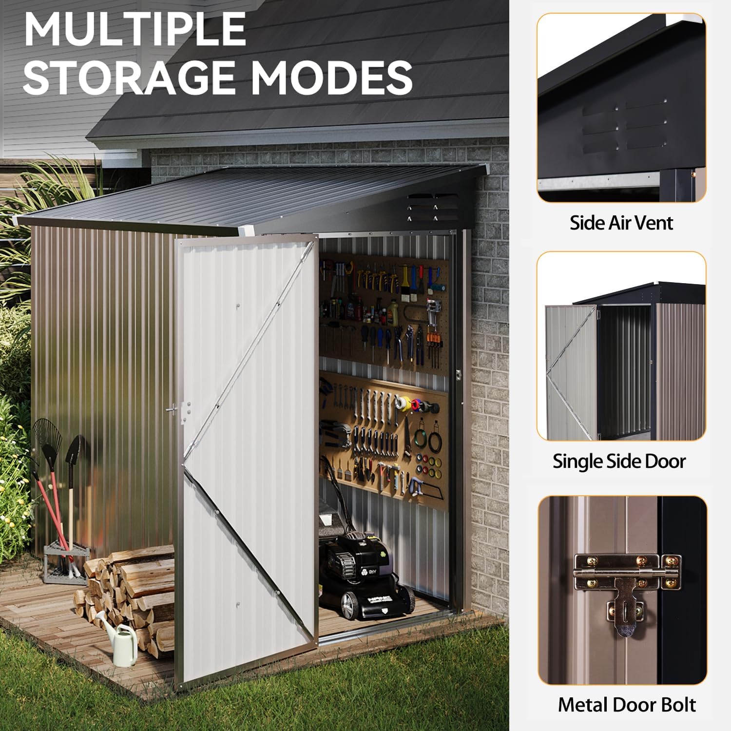 Aoxun 6.2x4 FT Shed Outdoor Storage Shed Metal Garden Shed Slooping Roof Tool Shed Bike Shed wourant