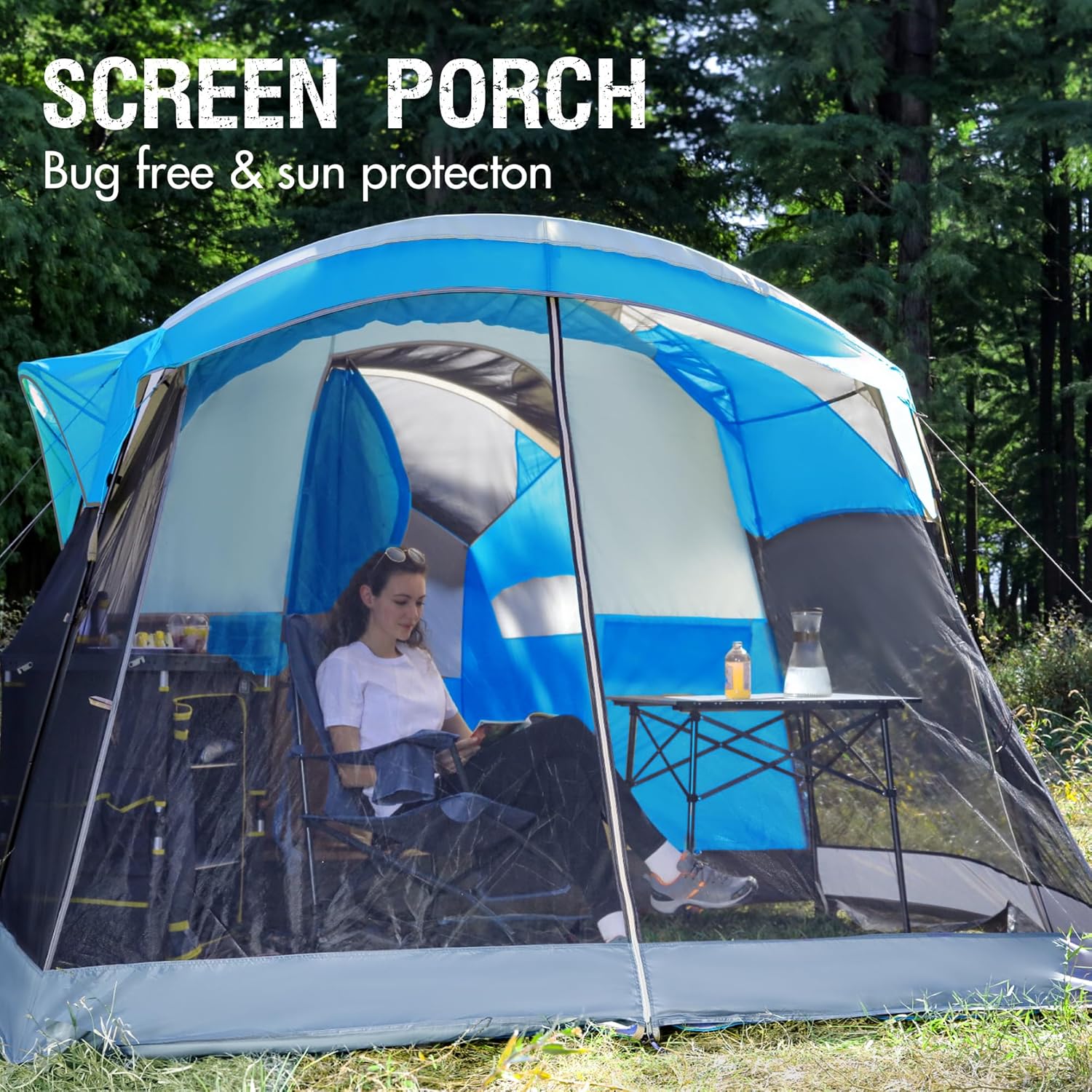PORTAL 6/8/10 Person Family Camping Tent with Screen Room, Water Resistant Big Tunnel Tent with Rainfly, Large Family Tent for Outdoor Camping, Party wourant