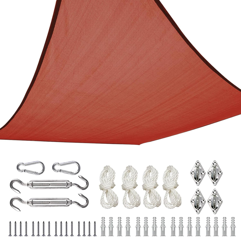 Quictent 20X20FT 185G HDPE Square Sun Shade Sail Canopy 98% UV Block Outdoor Patio Garden with Hardware Kit (Brown) woonhhop