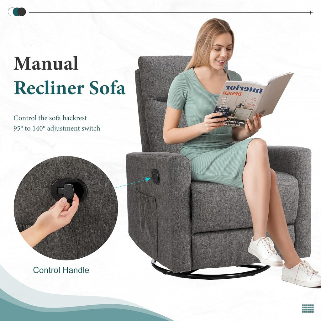 DUMOS Recliner Chair for Adults, Massage Reclining Chair for Living Room, Adjustable Home Theater Seating Single Sofa with Padded Seat Backrest and Footrest, Linen, Grey wourant