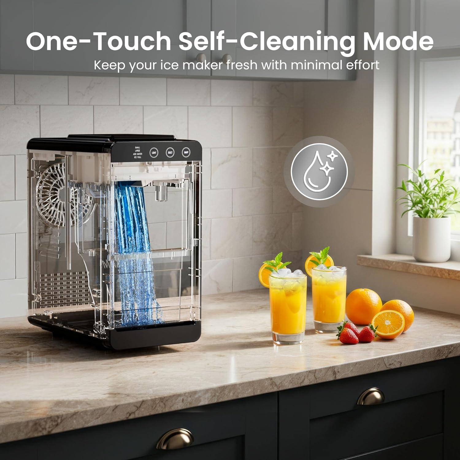 Kismile Ice Makers Countertop,26lbs in 24Hrs, Portable Ice Maker Machine with Self-Cleaning Function,Selectable Ice Size & Internal Lighting Desigh for Home/Kitchen/Bar woonhhop