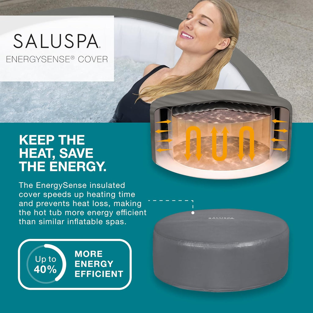 Bestway SaluSpa Miami EnergySense AirJet Inflatable Hot Tub Spa (71" x 26") | Portable Hot Tub with 2 Covers (1 Energy-Efficient Thermal Cover and 1 Standard Cover) | Fits Up to 2-4 Persons | Black wourant