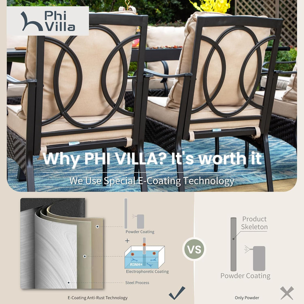 PHI VILLA 6-Piece Outdoor Dining Sets, All-Weather Patio Table and Chairs Set with Umbrella for 4, Heavy Duty Patio Round Table Set for Deck, 4 Extra Large Outdoor Swivel Chairs with Thick Cushions wourant