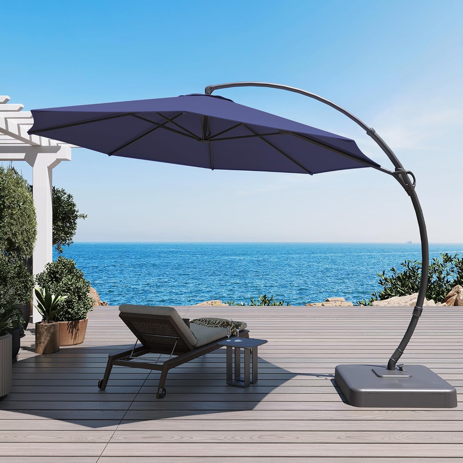 LAUSAINT HOME Outdoor Patio Umbrella with Base included, 11 FT Deluxe Curvy Cantilever Umbrella Heavy Duty Offset Hanging Umbrella with 360° Rotation for Market, Pool, Garden, Backyard, Deck (Beige) wourant