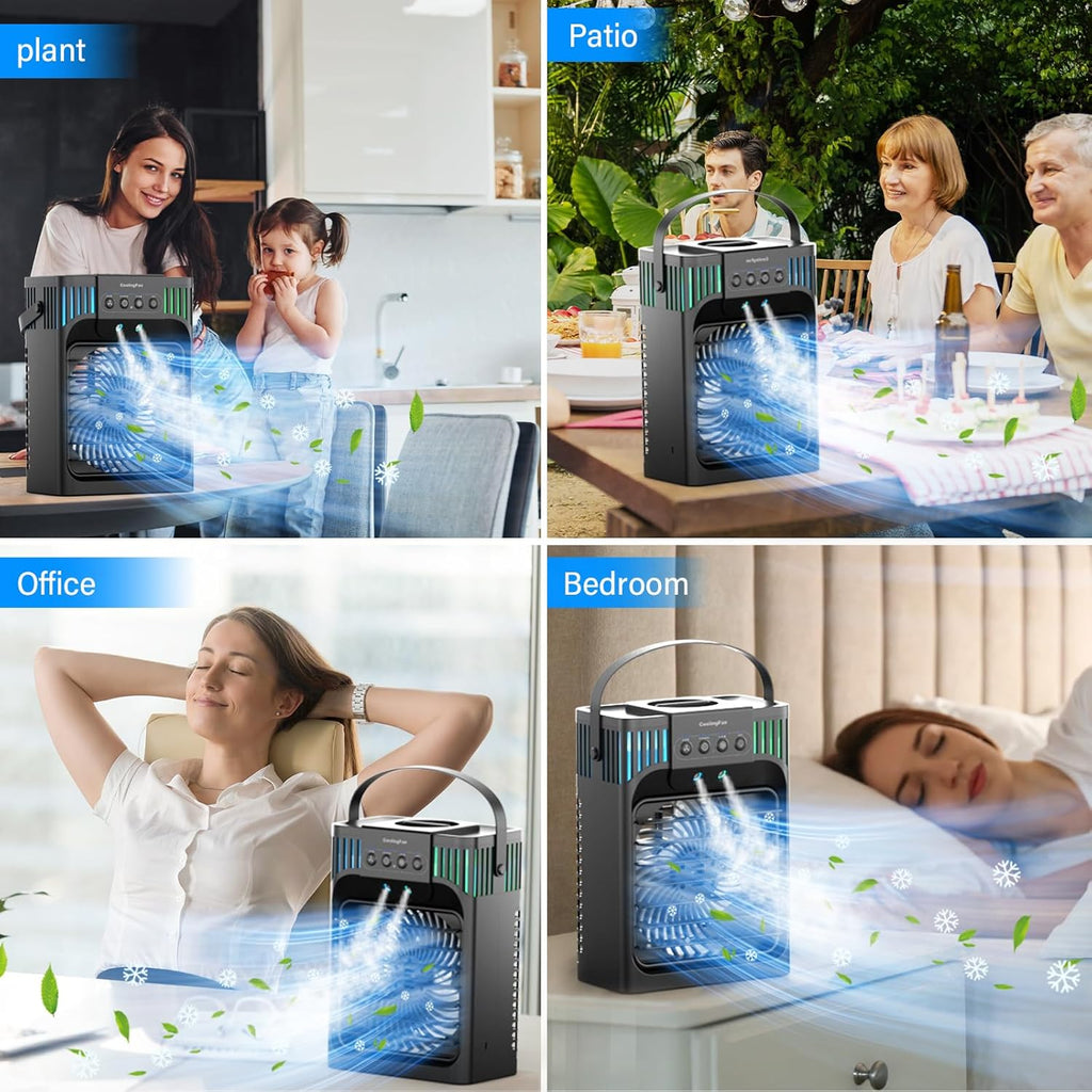 Portable Air Conditioners,4-in-1 Evaporative Air Cooler with 3 Speeds, 3 Modes & 7 LED Light Cooling Fan with Remote, 2-8H Timer, 1200ML Personal Mini Air Conditioner for Bedroom and Office wourant