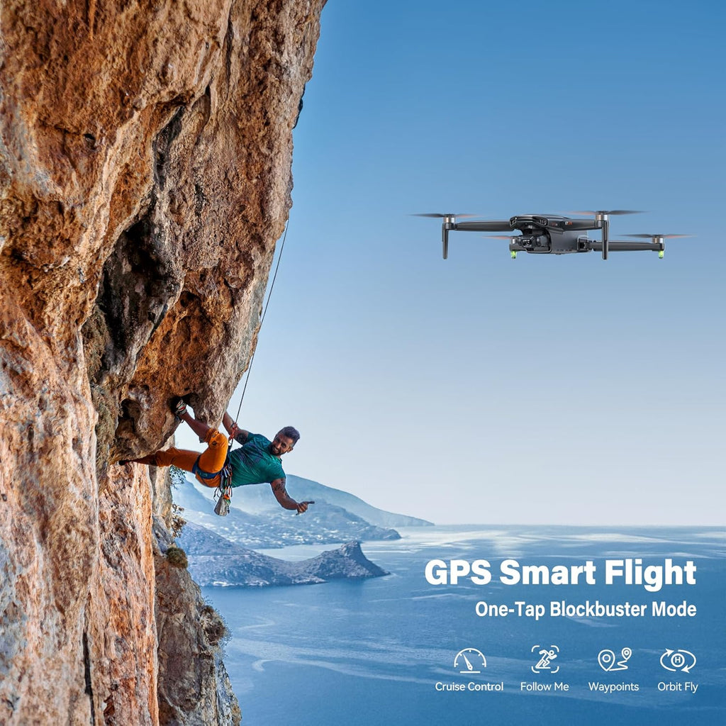 Adult-specific camera drone with 4K UHD aerial photography, 3-axis gimbal, 10,000-foot control, 3 batteries for 75 minutes of flight time, and GPS tracking wourant