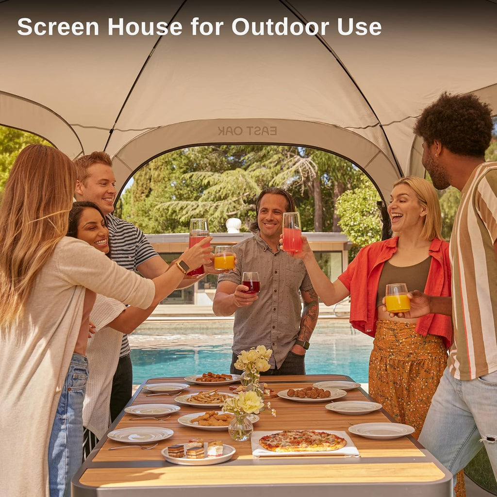 EAST OAK Screen House Tent Pop-Up, Portable Screen Room Canopy Instant Screen Tent 10 x 10 FT with Carry Bag for Patio, Backyard, Deck & Outdoor Activities, Beige wourant