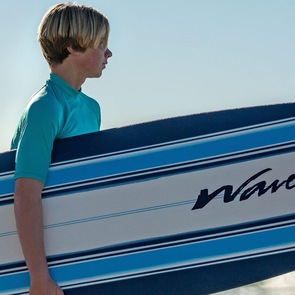 Wavestorm - Classic Soft Top Foam 7ft Surfboard Surfboard for Beginners and All Surfing Levels Complete Set Includes Leash and Multiple Fins Heat Laminated, Blue Pinline (AZ22-WSSF700-PIN) wourant