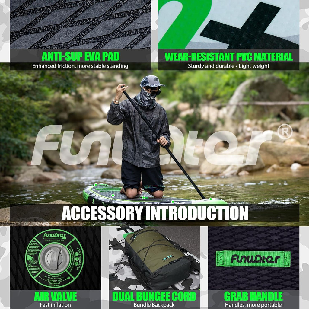 FunWater Inflatable Stand Up Paddle Board with Premium SUP Paddle Accessories, Non-Slip EVA Deck, 11'/10'6' Paddle wourant