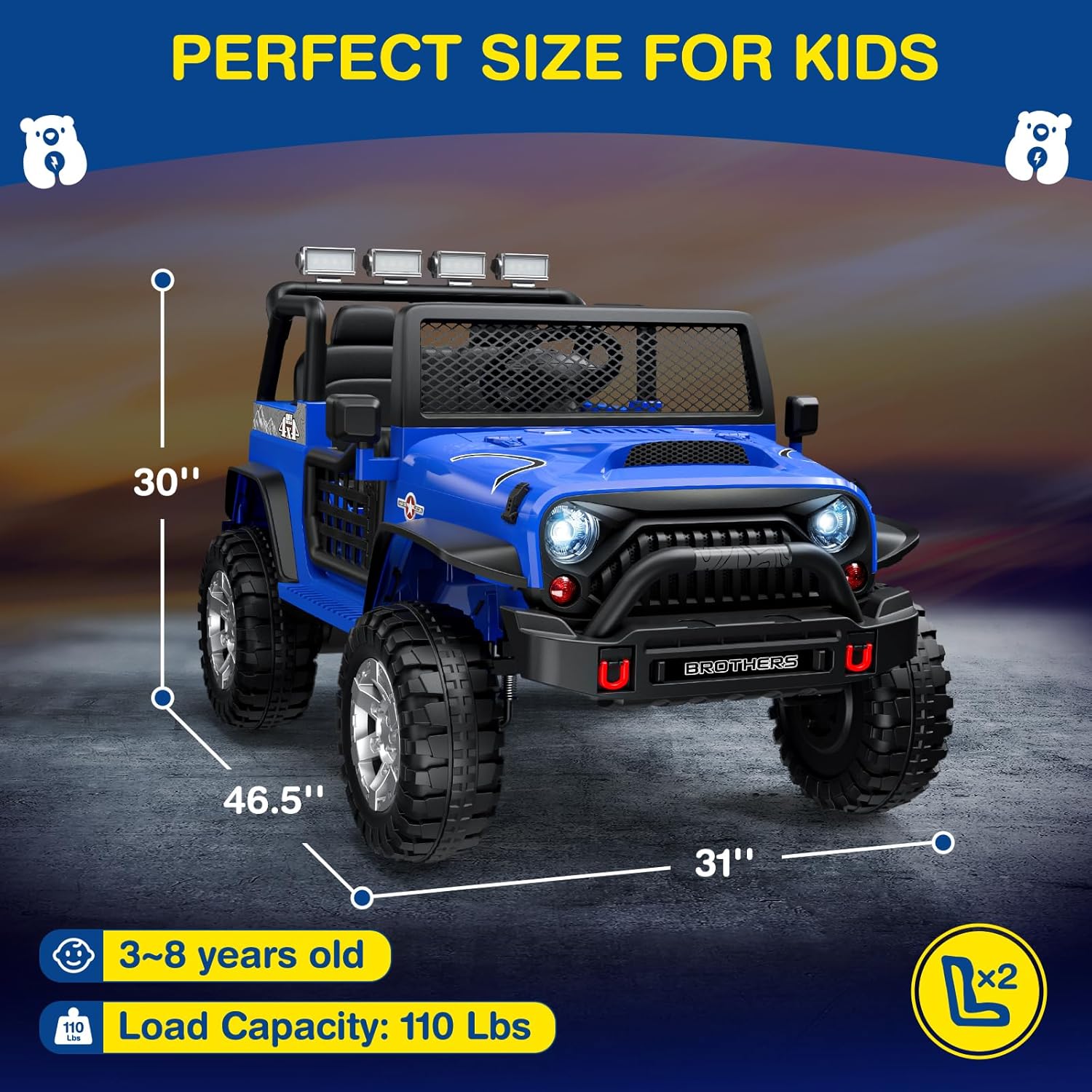 L8 Ride On Car, 2 Seater, 12V Kids Electric Car w/Remote Control, 4-Wheel Suspension, Bluetooth Speaker, Multi Music Modes, 3 Speeds, LED Lights, Xmas & Birthday Gift Ideas for Kids Ages 3+ wourant