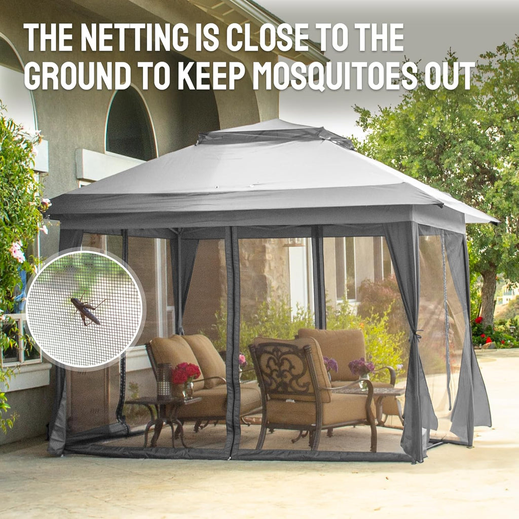 CROWN SHADES 13x13 Pop Up Gazebo, Canopy Tent, Gazebos on Clearance - Outdoor Gazebo for Backyard & Patio Furniture - Carpa Pop Up Tent with Wheeled STO-N-Go Cover Bag (White) wourant