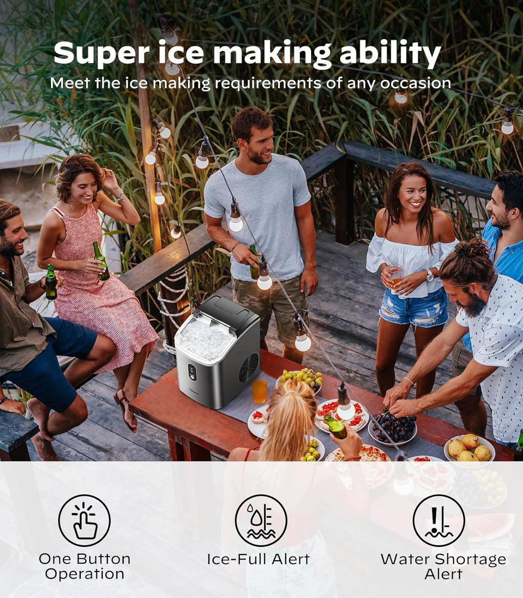 Nugget Ice Maker Countertop, Silonn Chewable Pellet Ice Machine with Self-Cleanin Function, 33lbs/24H Portable Ice Makers for Home Kitchen Officce, Black wourant