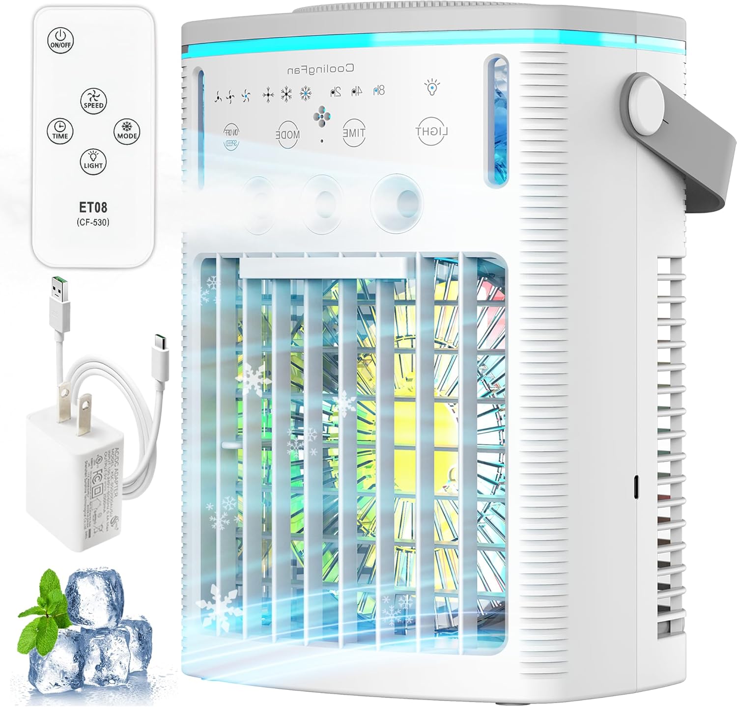 Portable Air Conditioners Fan,Small Cooler Evaporative Air Conditioner with Remoter,Mini Portable AC for Room Camping Car Office,3-in-1 Desktop Personal Mini Cooler with Colorful Night Light - Gray wourant