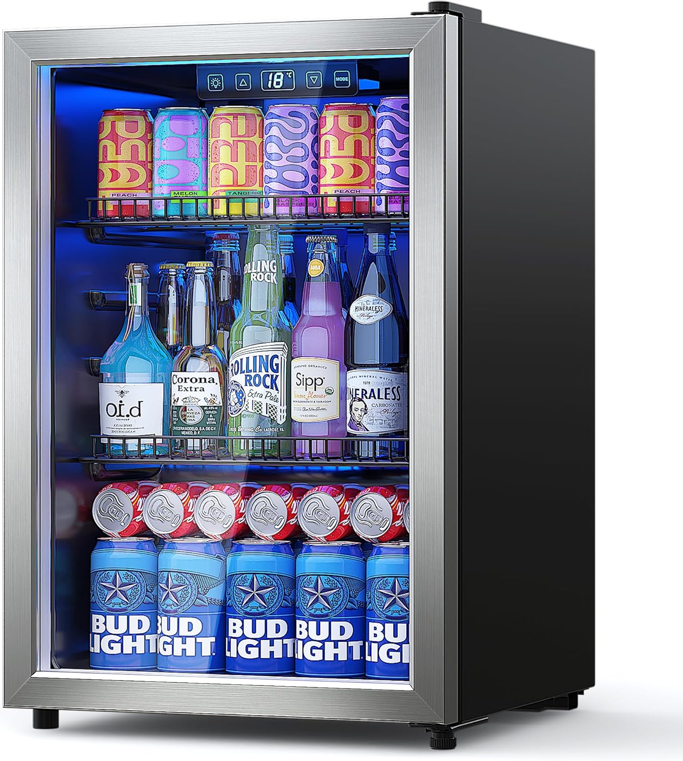 Beverage Refrigerator Cooler-120 Cans Freestanding Mini Fridge Cooler with Glass Door wourant