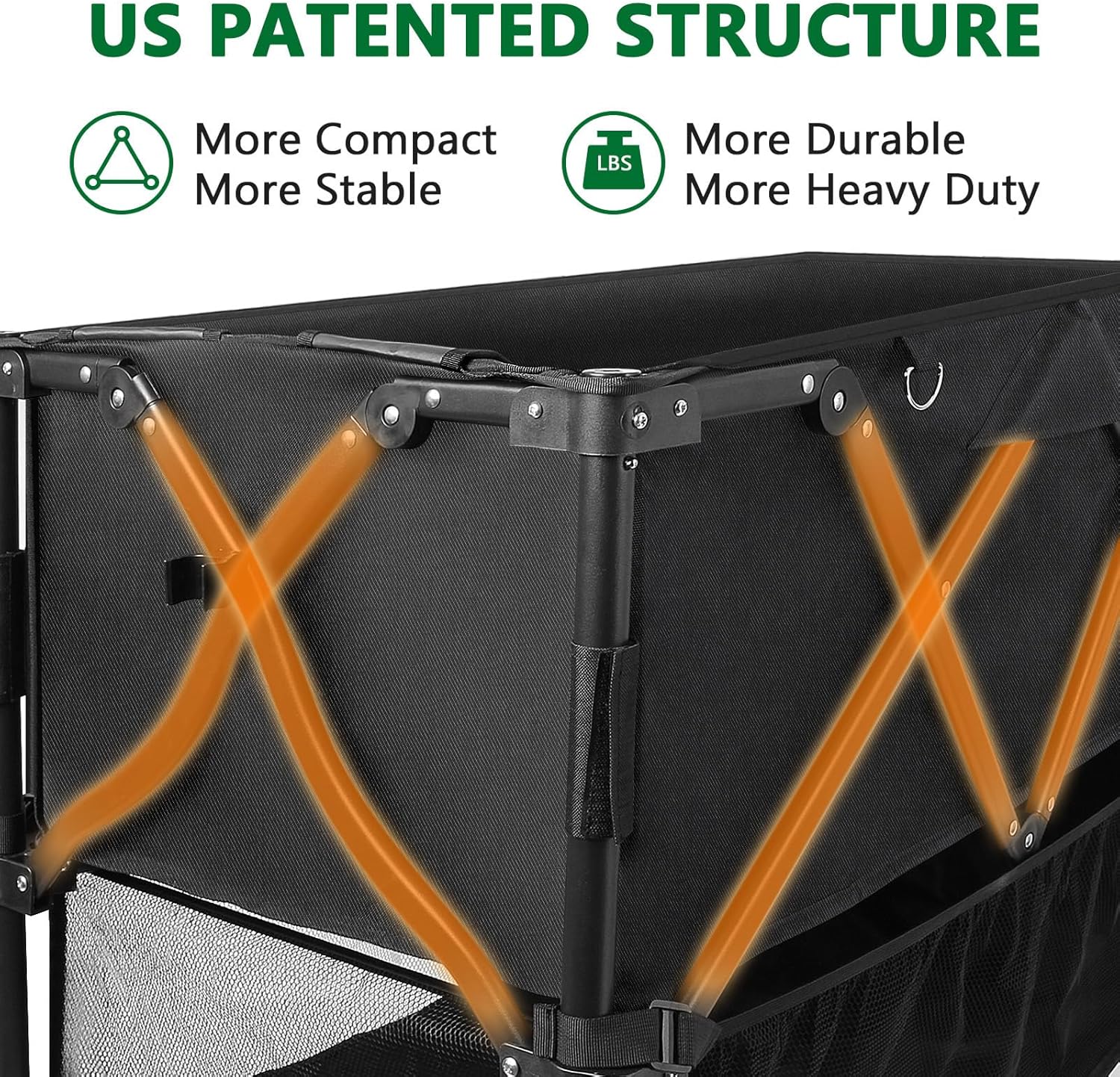 Double Decker Wagon 600lb Capacity & 400L Collapsible Sports Wagon with Big Wheels 54" Extended Utility Folding Cart wourant