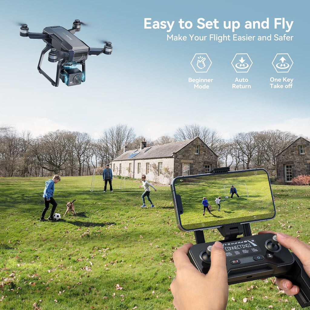 Adult-specific camera drone with 4K UHD aerial photography, 3-axis gimbal, 10,000-foot control, 3 batteries for 75 minutes of flight time, and GPS tracking wourant
