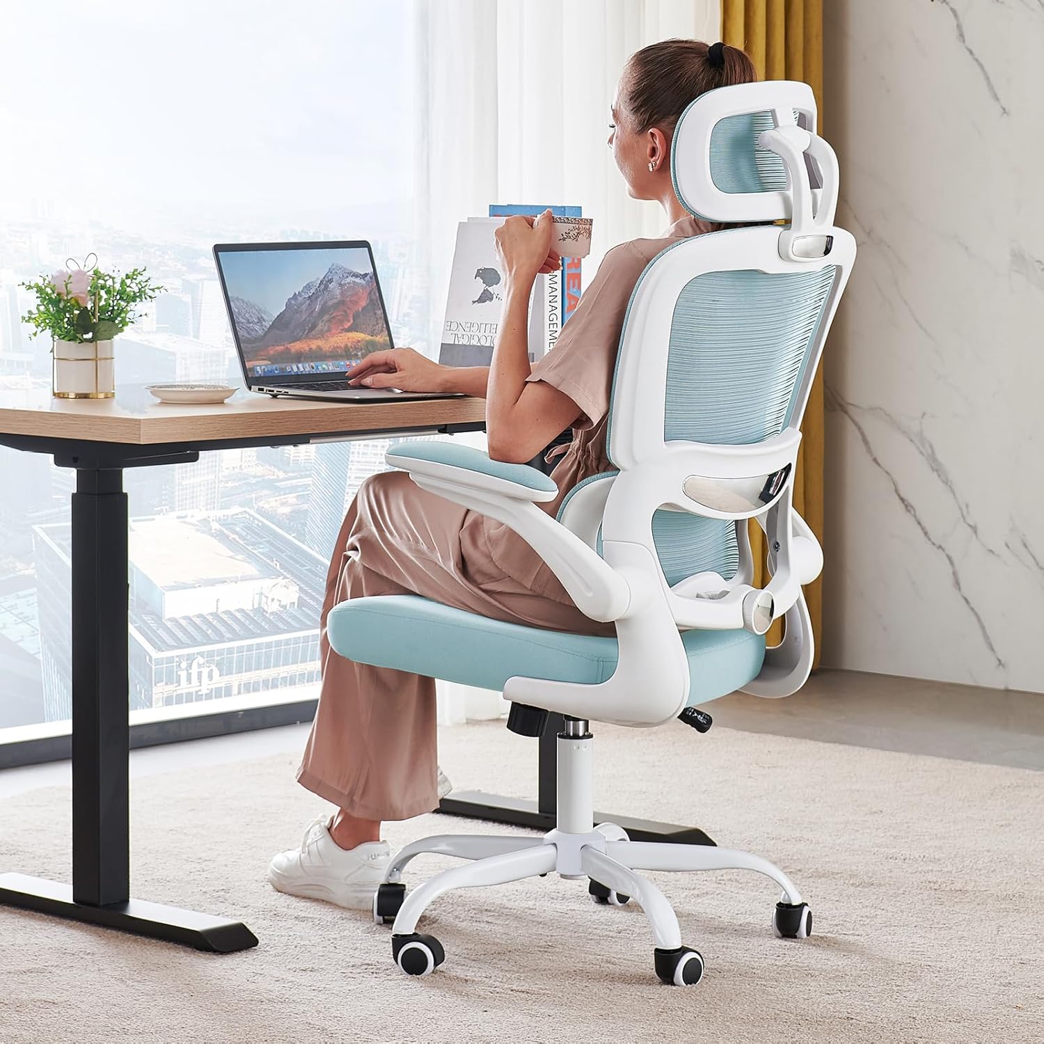 Office Chair Ergonomic Desk Chair, 330 lbs Home Mesh Desk Chair with Wheels, Comfortable Gaming Chair, High Back Office Chair wourant