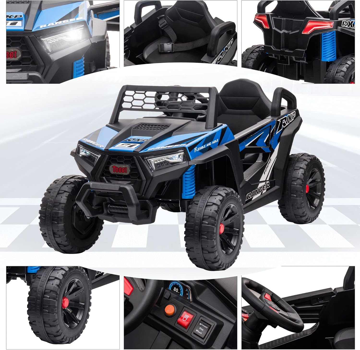 TOBBI 12V Kids Ride on Car, Electric Off-Road UTV Truck with Diverse Functions, Double Open Doors, Safety Belt, Horn, Music, and Lights for Kids Aged 3-5 Years (Rose Red) wourant