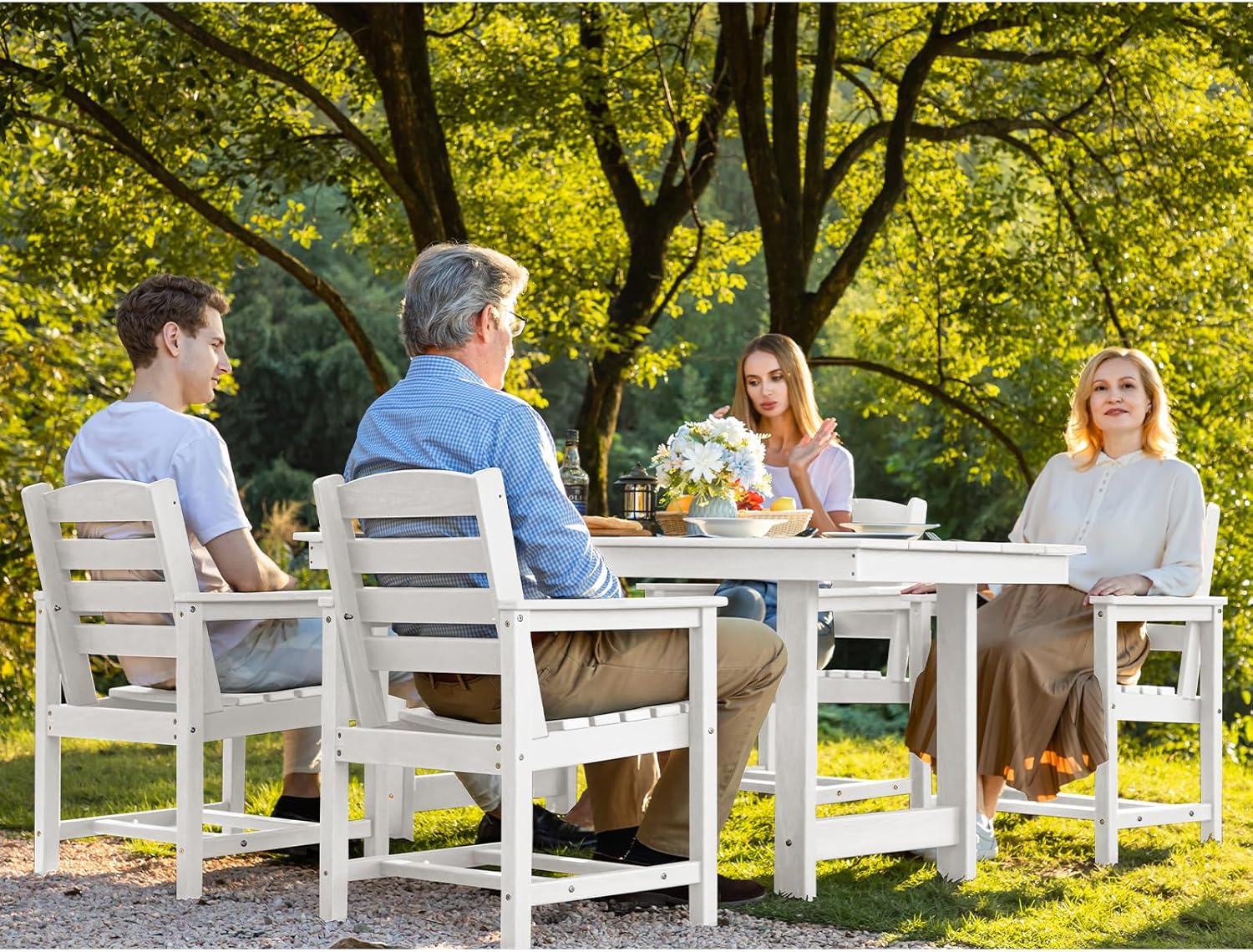 Outdoor HDPE Dining Table Set, 7-Piece Outdoor Dining Table Sets with Umbrella Hole Cut-Out Table and 6 Chairs wourant