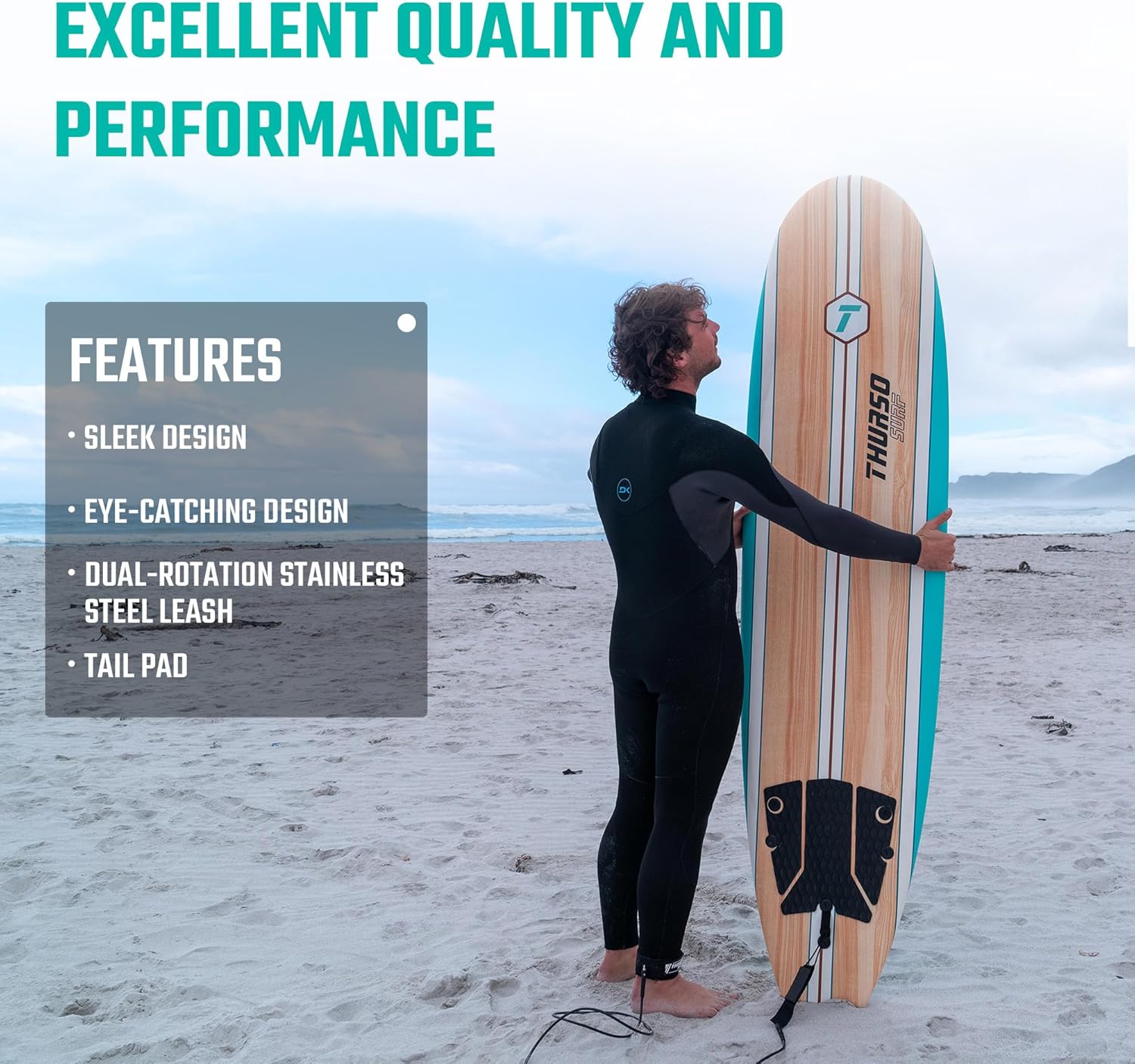 Thurso Surf 7/8 ft Soft Top Foam Beginner Surfboard for Adults and Kids Perfect Longboard for Surfing Beach Fun and Water Sports Lightweight and Durable Modern Design for All Levels of Surfers wourant