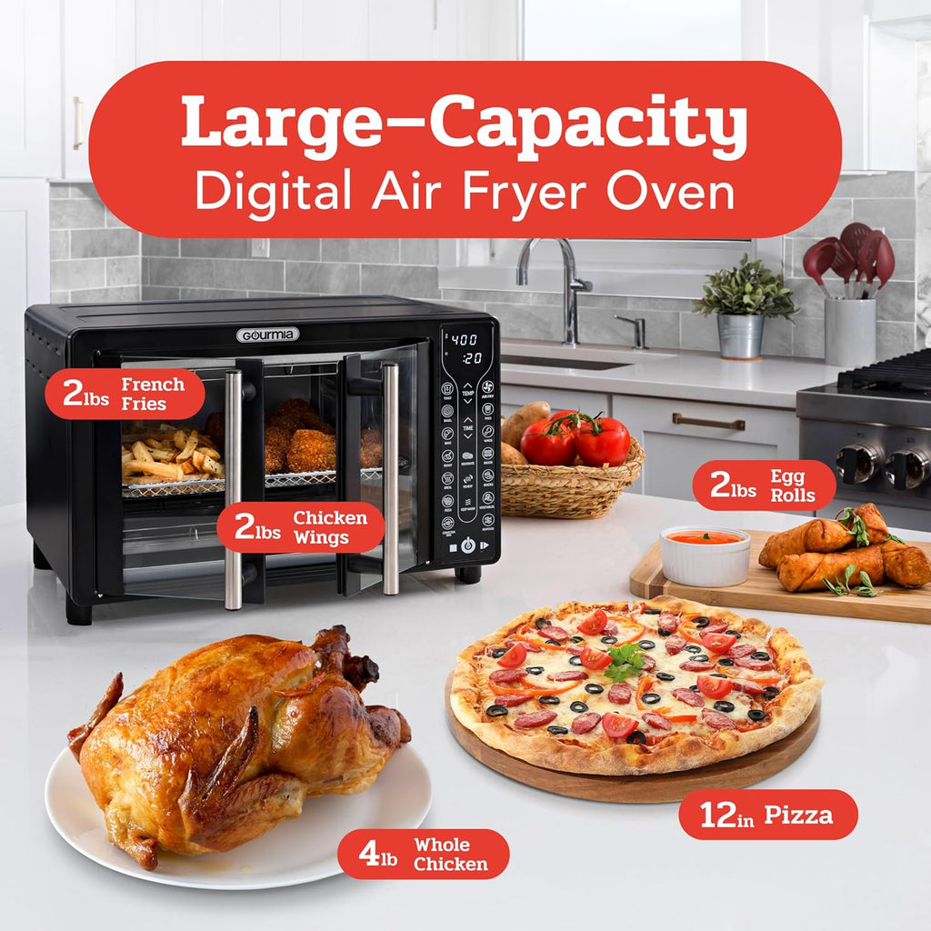 Gourmia Oven Air Fryer Combo with 17 Cooking Presets, 24L Capacity, Convection Rack, Baking Tray, Recipe Book GTF7460 wourant