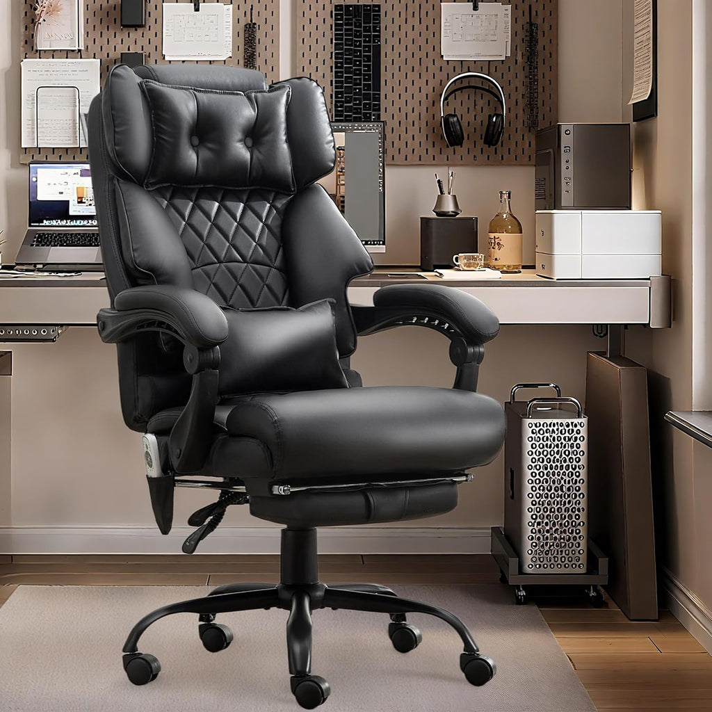 Massage Office Chair with Footrest, Large and Tall Leather Office Chair 500 lbs wourant
