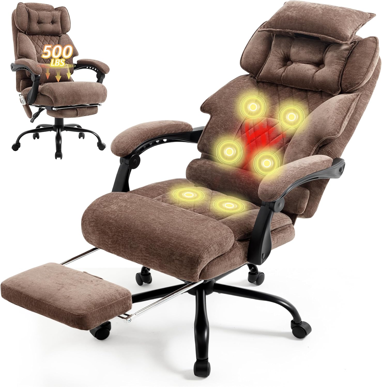 Massage Office Chair with Footrest, Large and Tall Leather Office Chair 500 lbs wourant