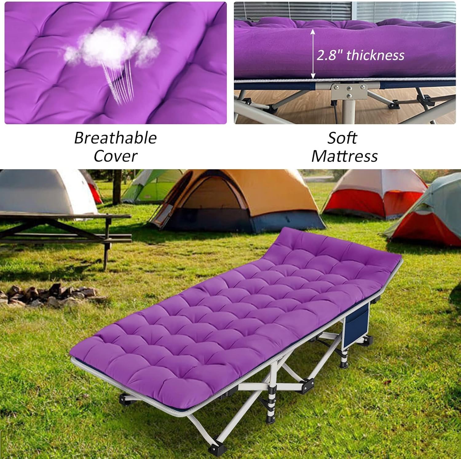 2 Pack Camping Cot with Mattress Comfortable Sleeping Cot Camping Cots for Adults 2 Person Folding Cot Heavy Duty Cots for Sleeping with Carry Bag Outdoor Indoor Home Vacation wourant