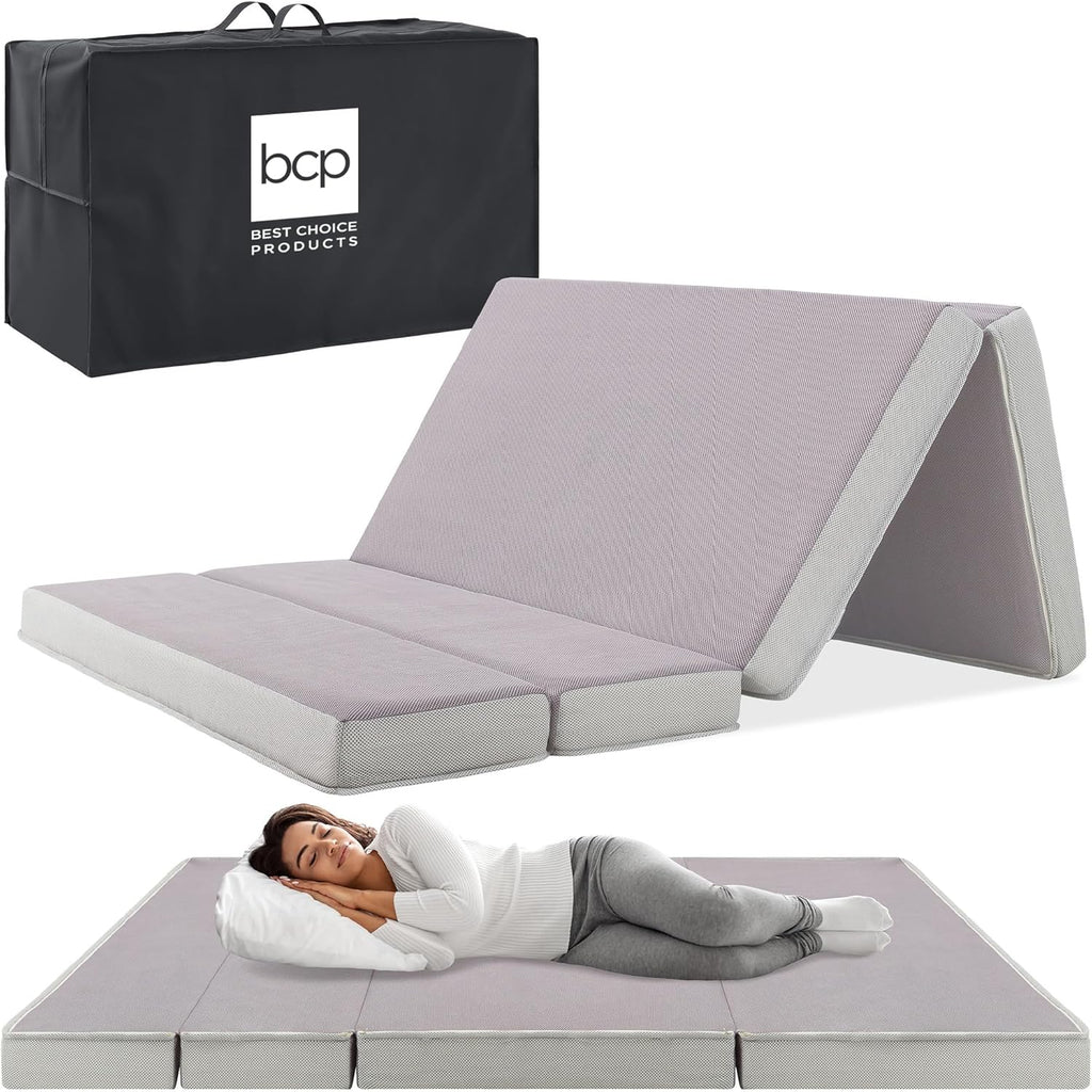 4in Portable Queen-Size Mattress, Tri-Fold Mattress for Camping, Guest, Toddler wourant