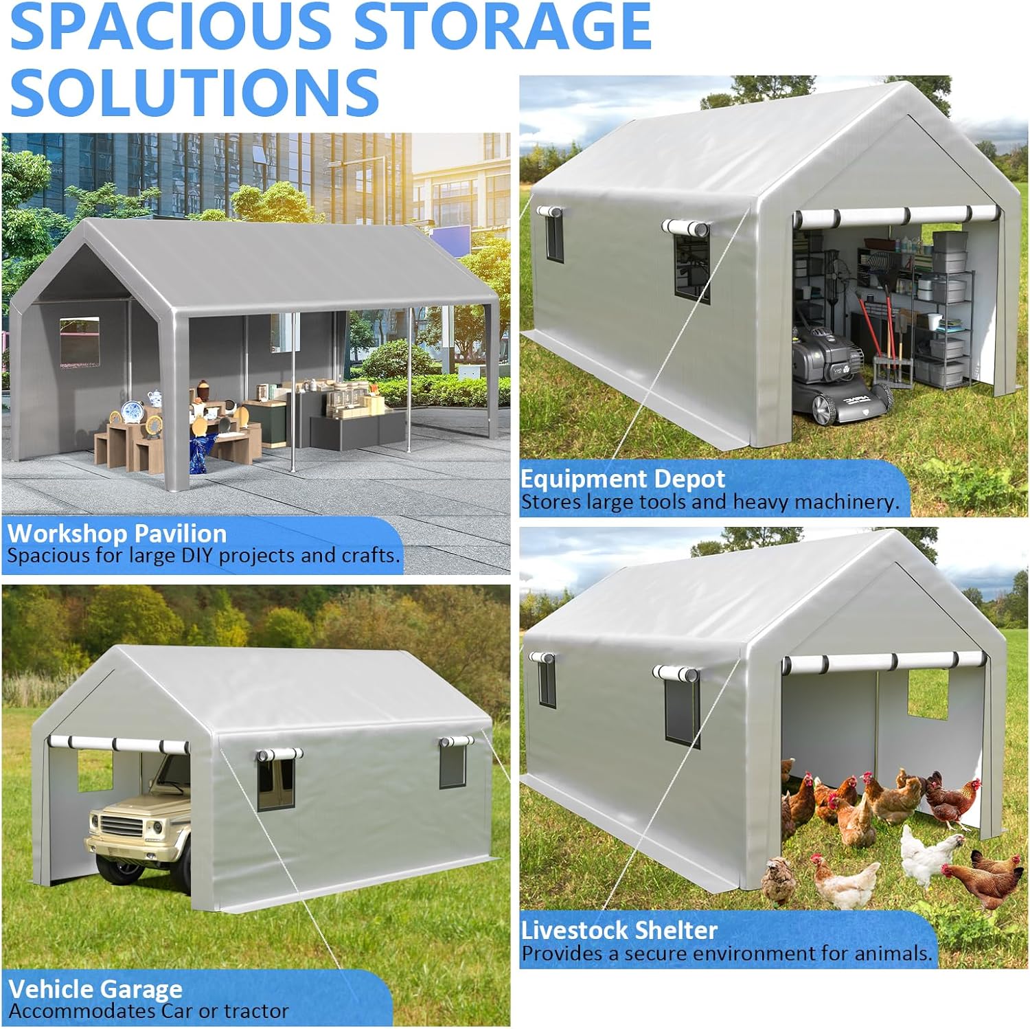 6x8 ft Heavy Duty Carport Tent Portable Garage with Removable Side Walls and Door Four Seasons Tarpaulin wourant