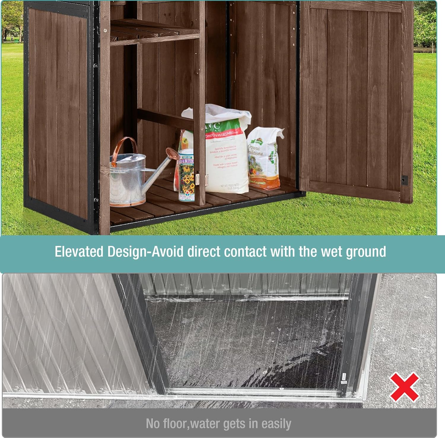 Sheds Outdoor Storage Garden Shed with Metal Frame Structure and Adjustable Shelves wourant