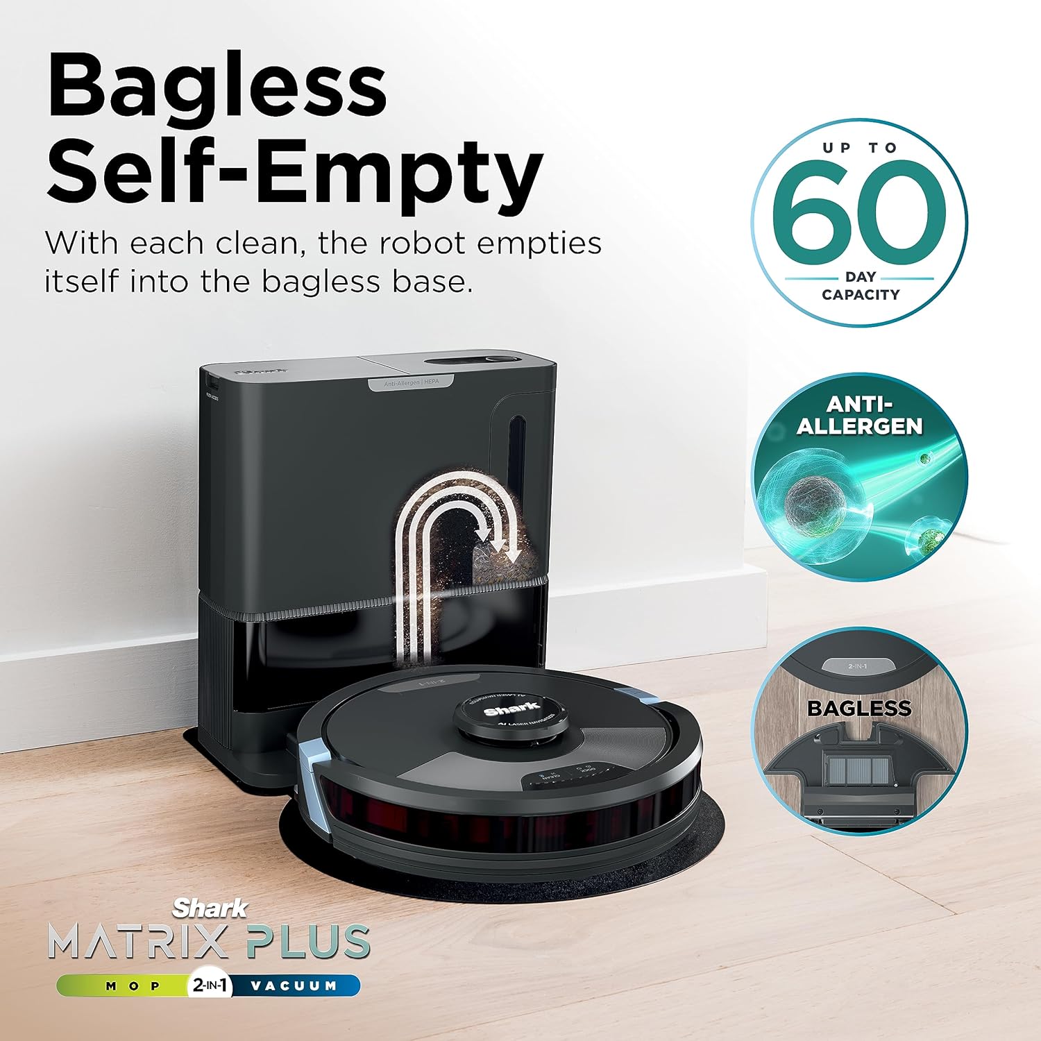 AI Robot Vacuum with XL HEPA Self-Empty Base, Bagless, 60-Day Capacity, LIDAR Navigation, Perfect for Pet Hair, Compatible with Alexa, Wi-Fi Connected, Carpet & Hard Floor, Black wourant