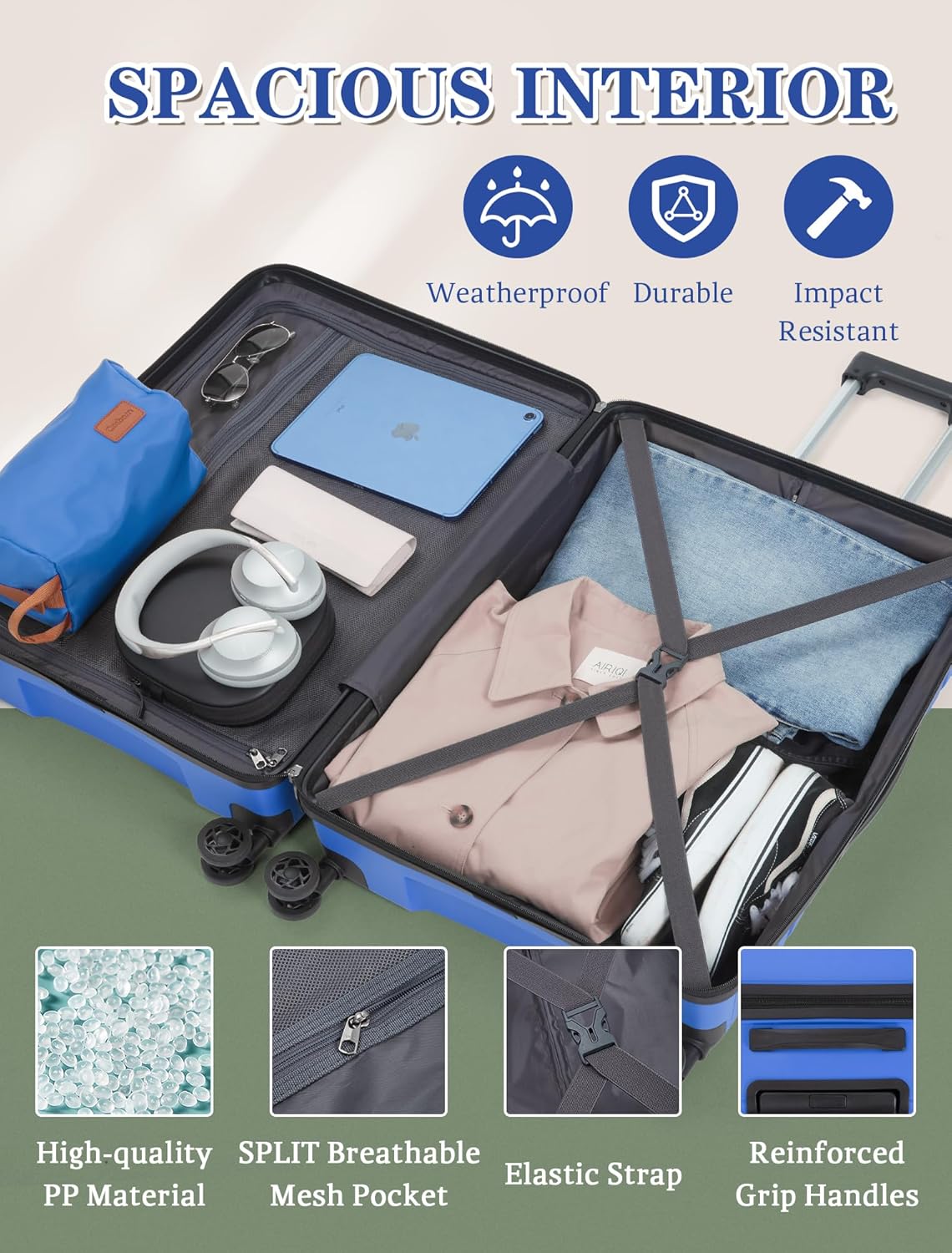 5-piece luggage set with wheels, ABS hardshell suitcase with spinner wheels wourant