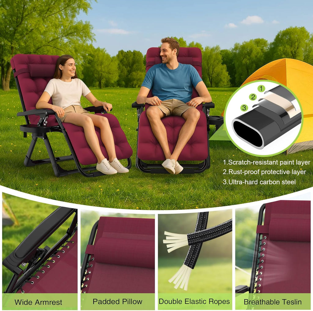 Indoor and outdoor patio chair folding lounge chair zero gravity chair with removable cushion camping lounge chair wourant