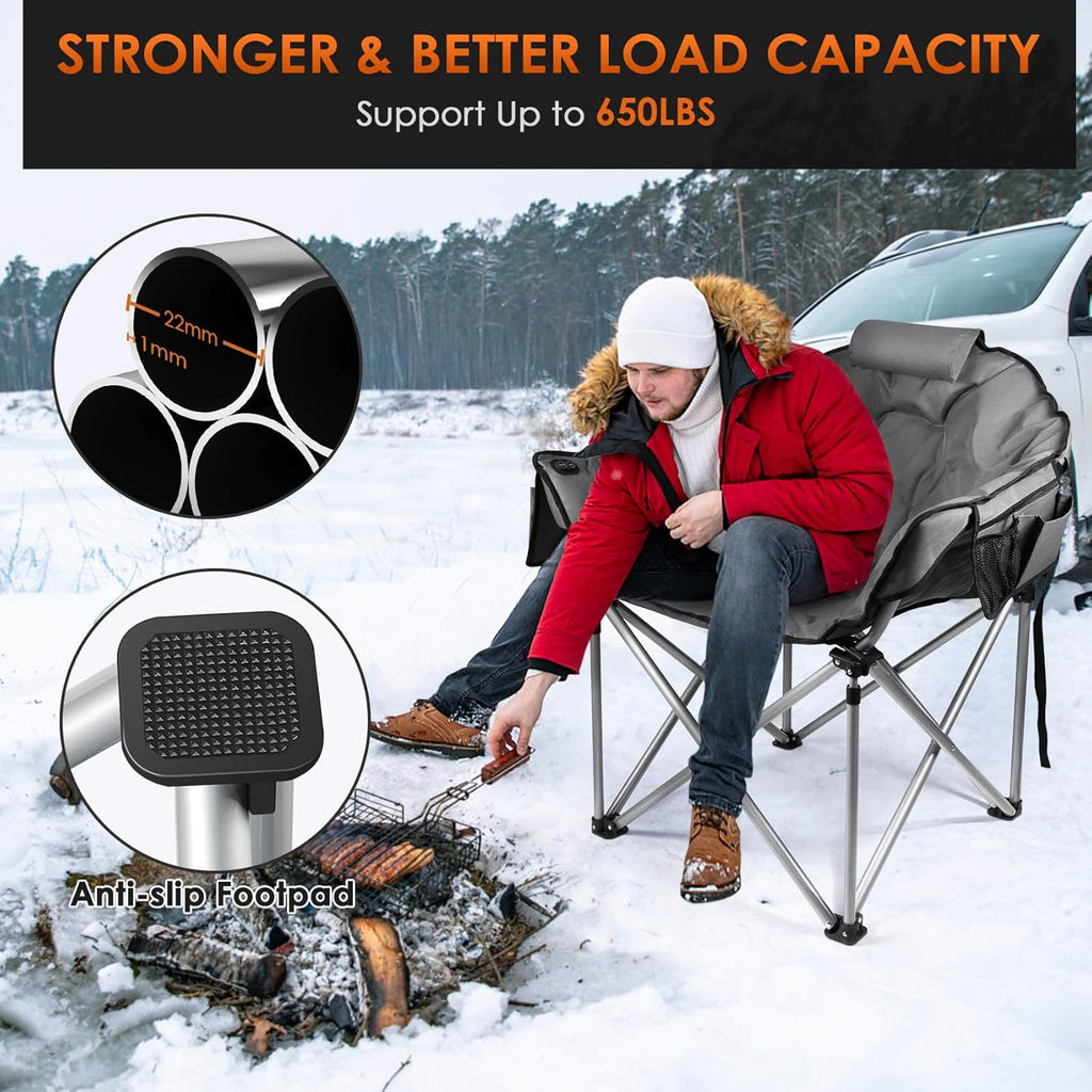 Heated Camping Chair, Extra Large Heated Chair Outdoor Sports Chair with 3 Heat Levels on Back and Seat, Portable Folding Heated Outdoor Chair (Batteries Not Included) wourant