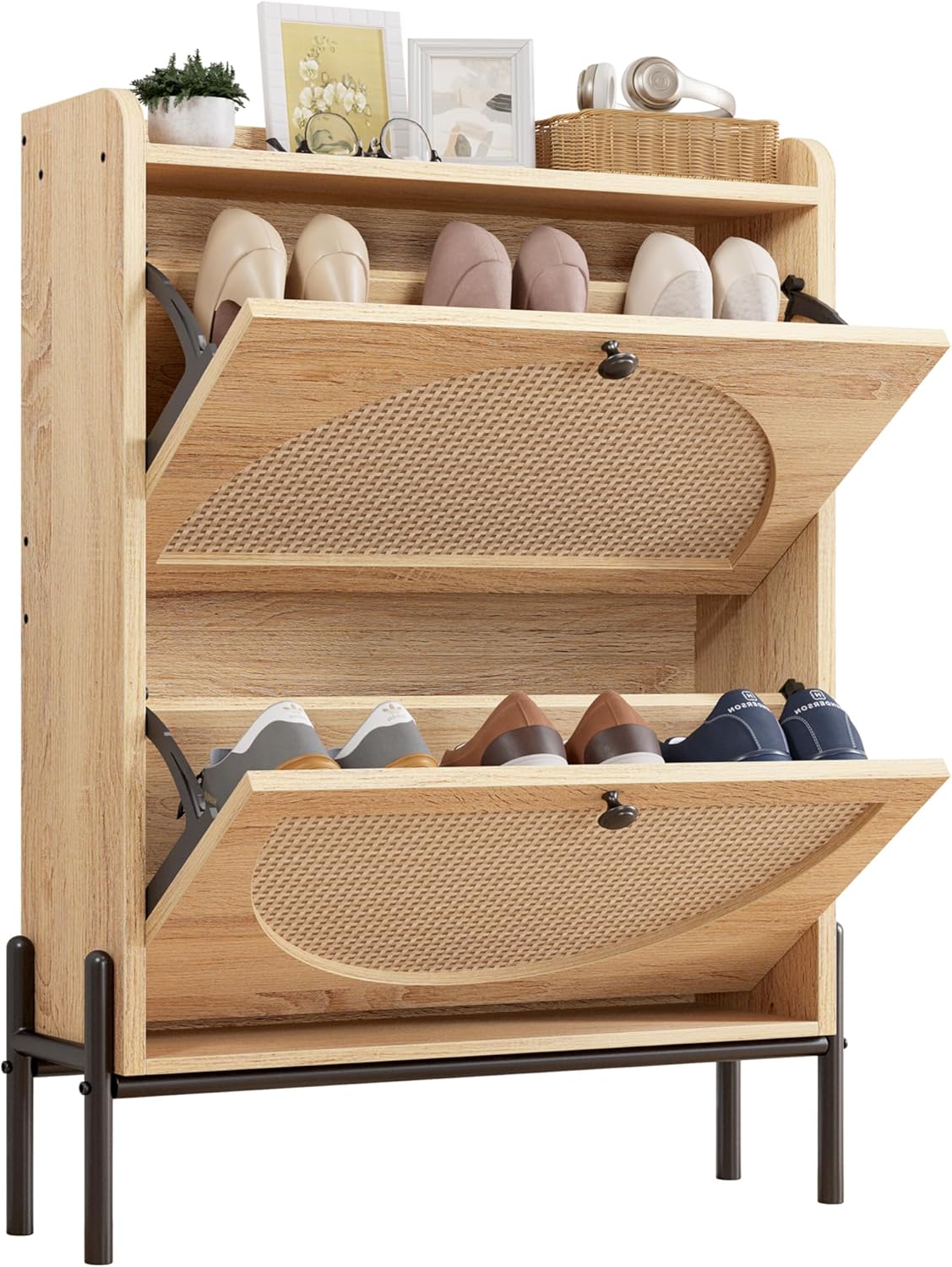 IRONCK Shoe Cabinet Storage 2 Drawers Free Standing Wooden Shoe Storage Organizer Cabinet wourant