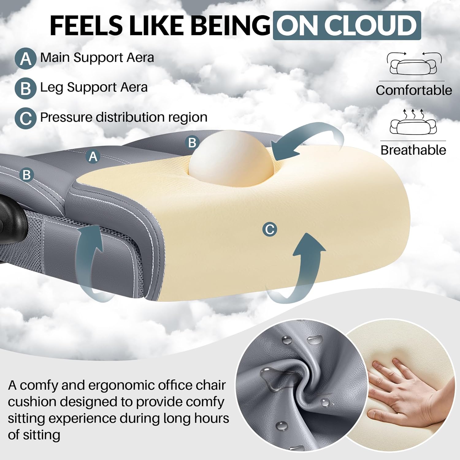 Office Chair Large High-Foot Computer Desk Chair, Breathable Leather Chair Lumbar Support Rotating Computer Chair wourant