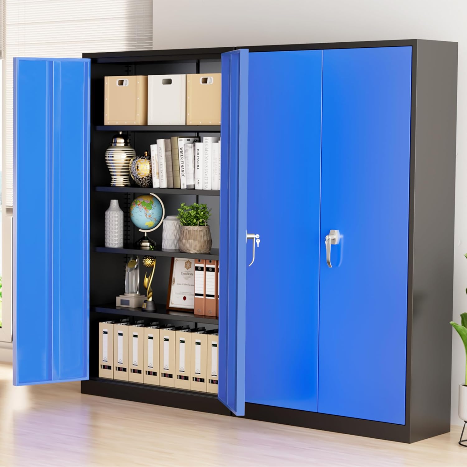 Greenvelly Metal Storage Cabinet, 72" Black Locking Metal Cabinet with 2 Doors and 4 Adjustable Shelves, Lockable Garage Storage Cabinets for Home Office, Garage, Kitchen, Living Room wourant