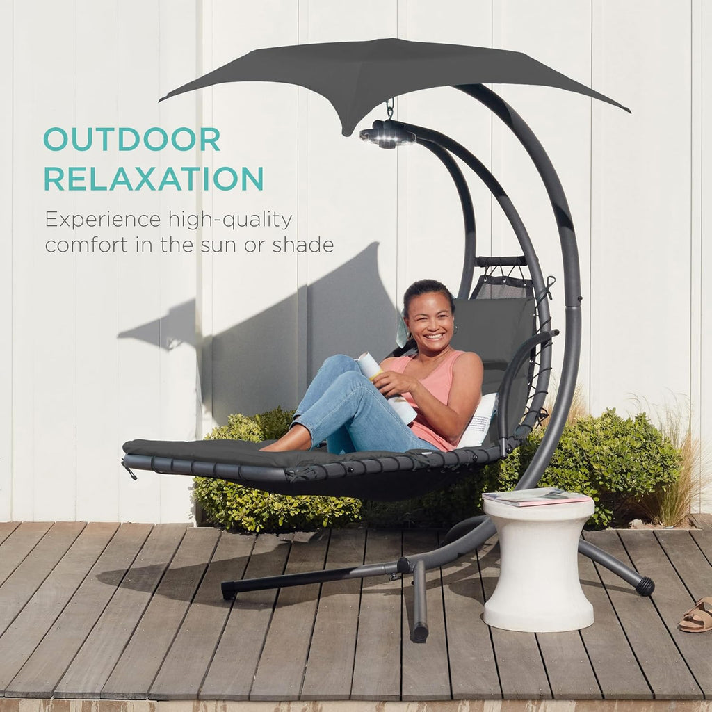 Best Choice Products Outdoor Hanging Curved Steel Chaise Lounge Chair Swing w/Built-in Pillow and Removable Canopy - Teal wourant