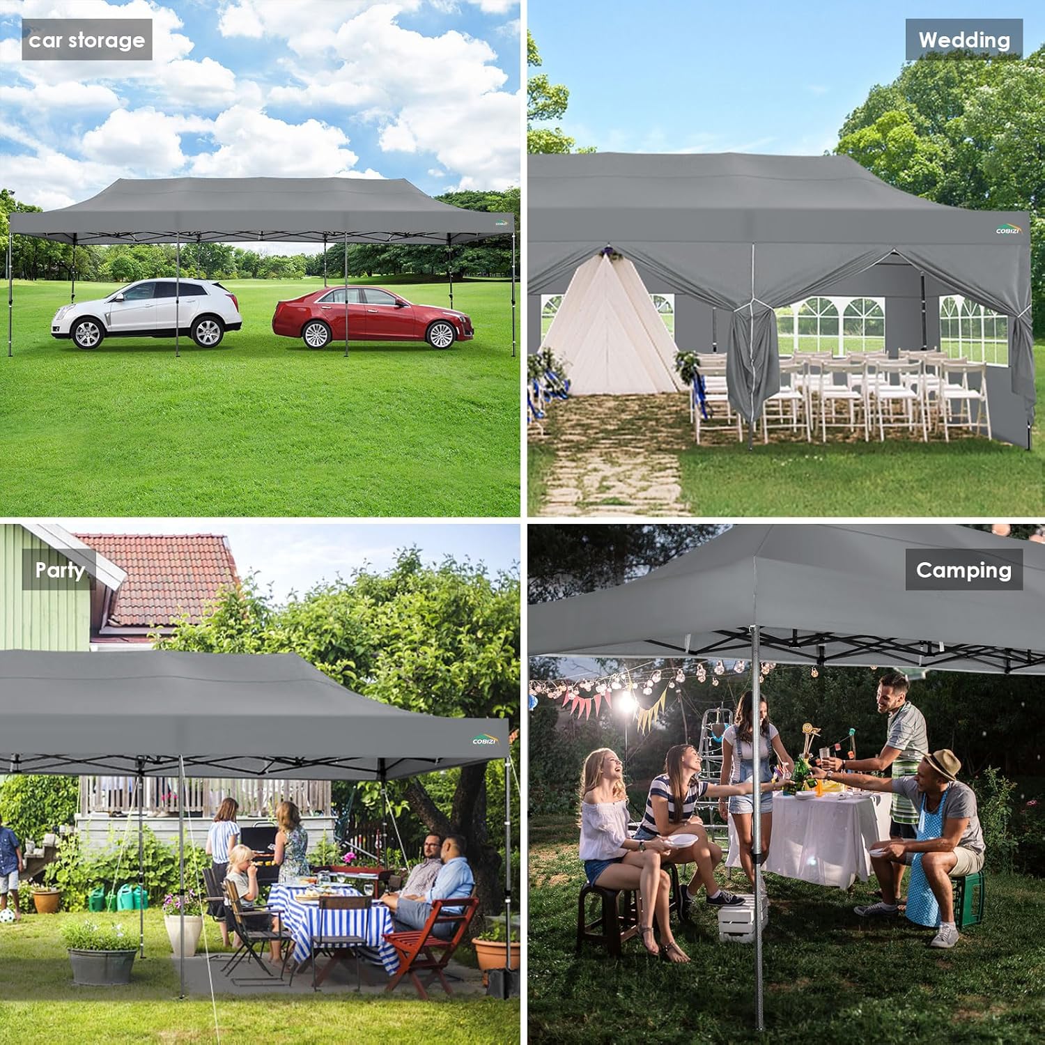 COBIZI 10x20 Heavy Duty Pop up Canopy Tent with 6 sidewalls Easy Up Commercial Outdoor Canopy Wedding Party Tents for Parties All Season Wind & Waterproof Gazebo with Roller Bag,Black(Frame Thickened) wourant