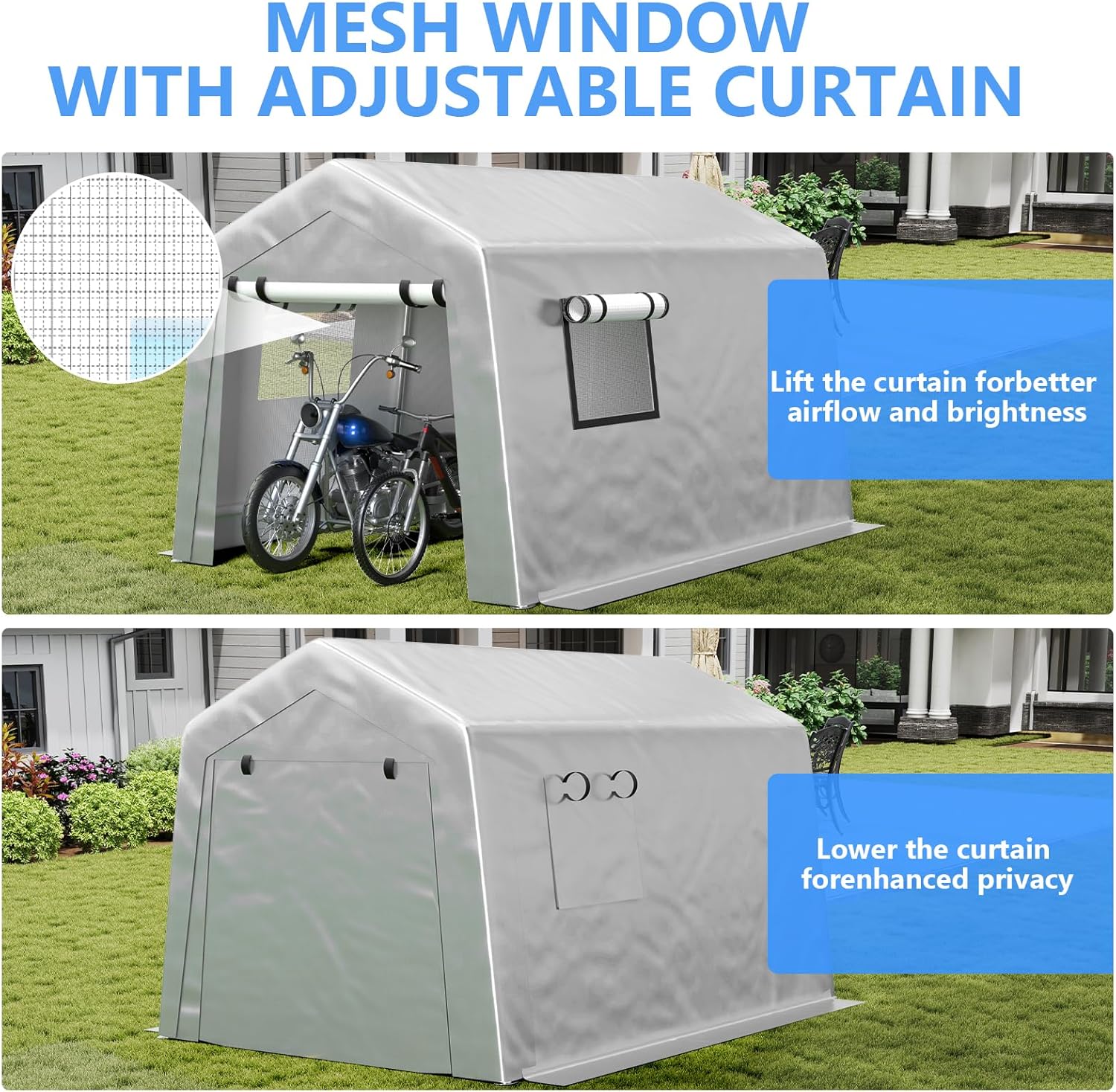 6x8 ft Heavy Duty Carport Tent Portable Garage with Removable Side Walls and Door Four Seasons Tarpaulin wourant