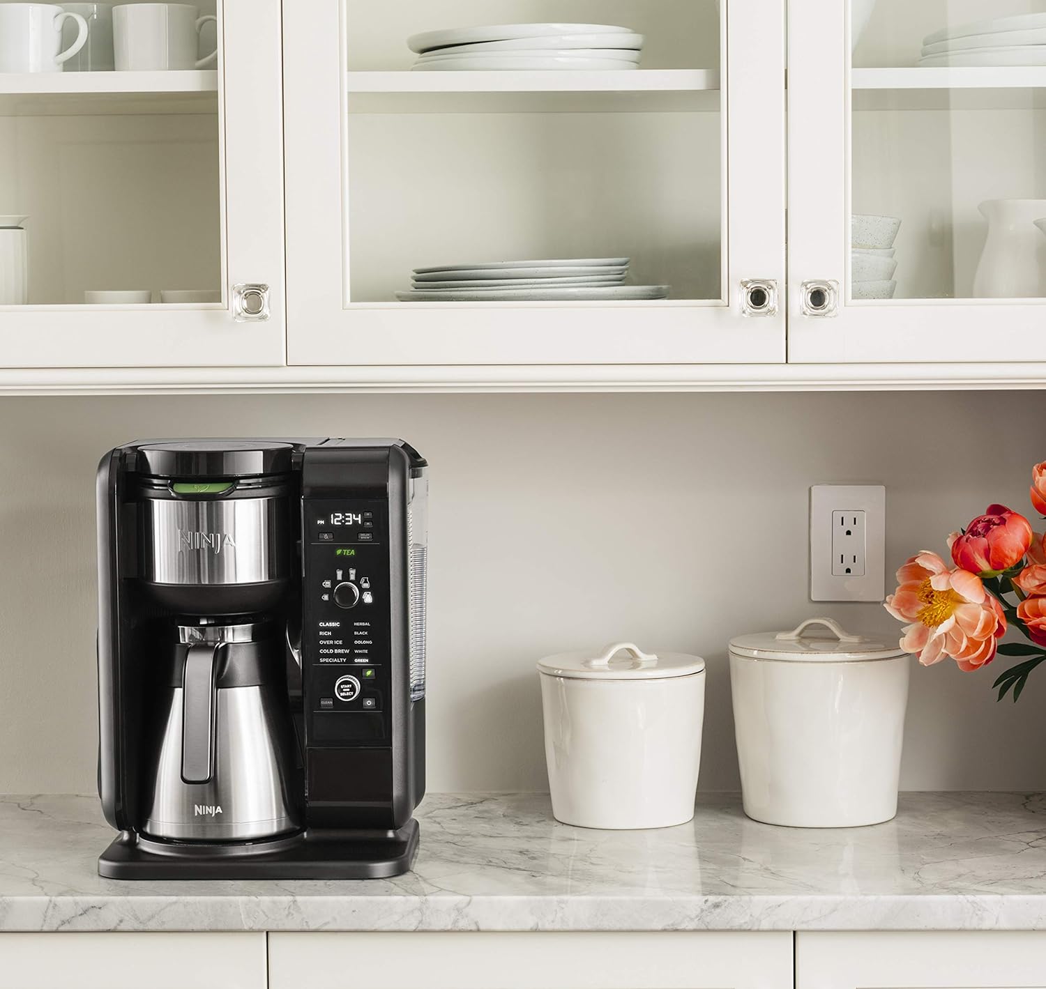 Ninja Hot and Cold Brewed System, Tea & Coffee Maker, with Auto-iQ, 6 Sizes, 5 Styles, 5 Tea Settings, 50 oz Thermal Carafe, Frother, Coffee & Tea Baskets, Dishwasher Safe Parts, Black, CP307 wourant
