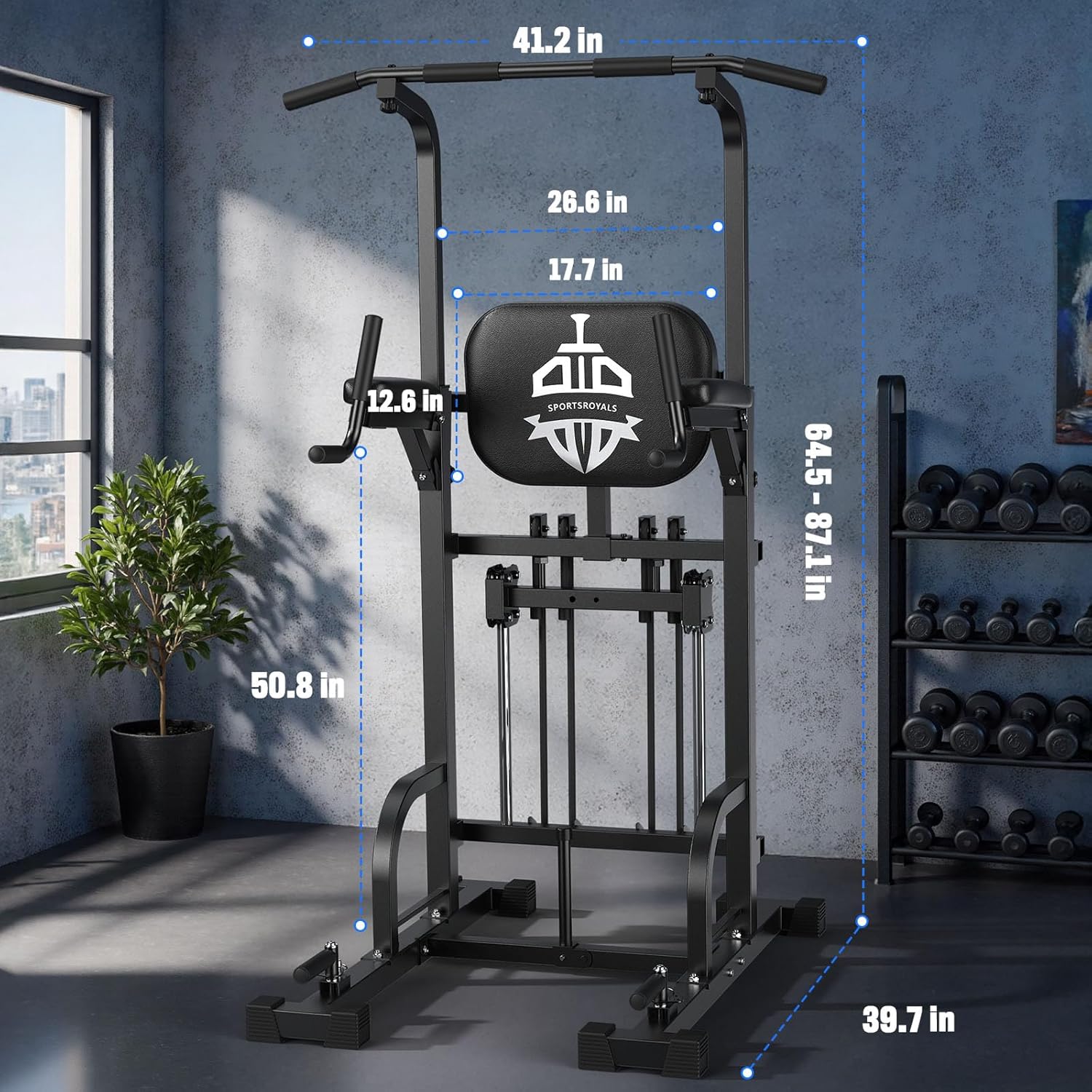 Sportsroyals Power Tower Pulp Up Bar Station, 450 lbs stable suspended immersion tilt station wourant