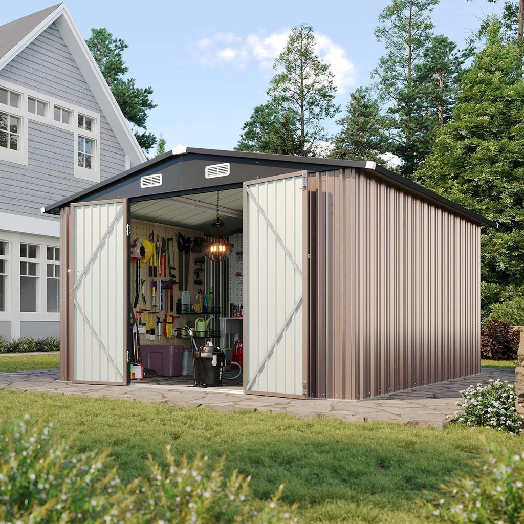 Aoxun 6.2x4 FT Shed Outdoor Storage Shed Metal Garden Shed Slooping Roof Tool Shed Bike Shed wourant
