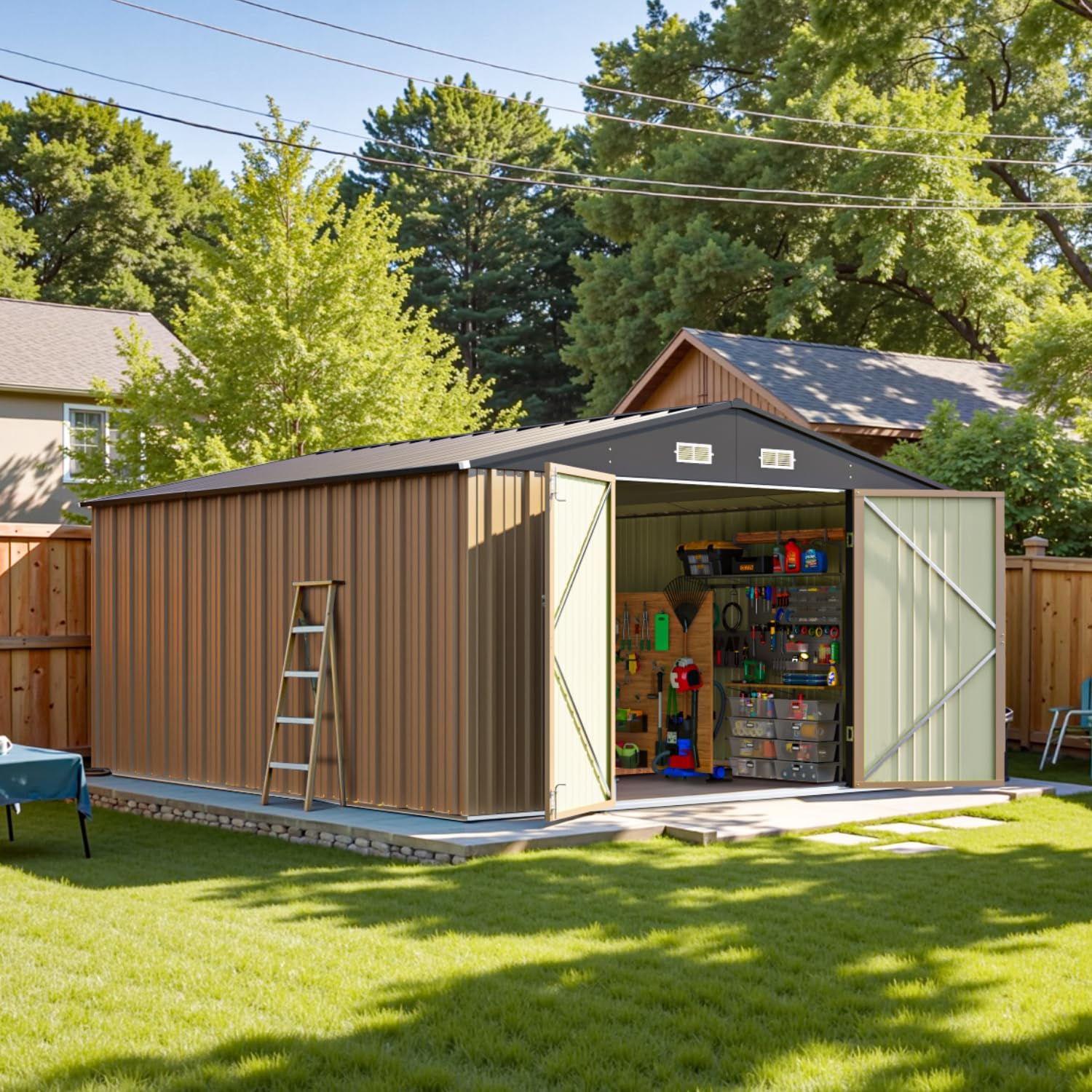 Patiowell 5x3 FT Outdoor Storage Shed Tool Shed with Sloping Roof and Lockable Door Metal Shed wourant